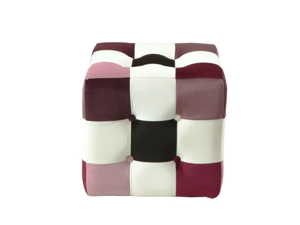 Pufe de veludo "Patchwork" - 42 x 42 x 42 cm - Multicolorido