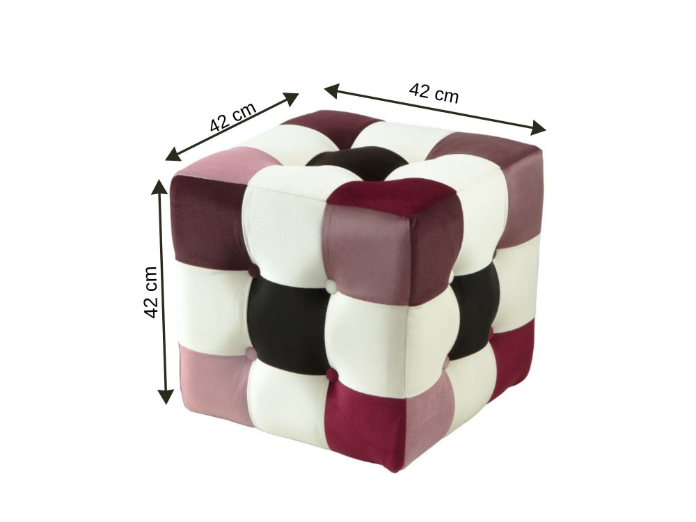 Pufe de veludo "Patchwork" - 42 x 42 x 42 cm - Multicolorido