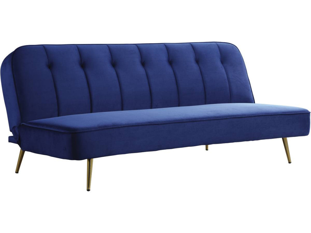 Sofá de veludo Clic Clac "James" - 180 x 83 x 75 cm - 3 lugares - Azul escuro