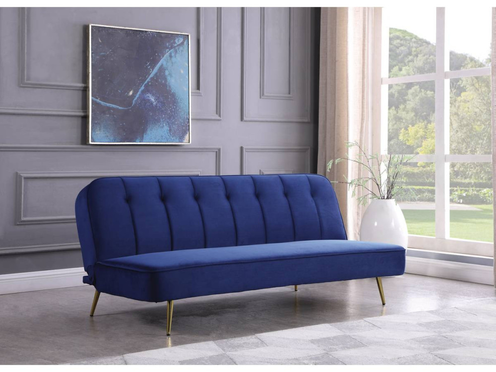 Sofá de veludo Clic Clac "James" - 180 x 83 x 75 cm - 3 lugares - Azul escuro