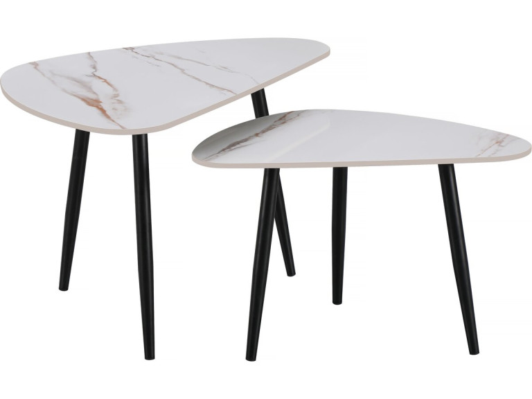 Conjunto de 2 mesas de centro encaixáveis ??em cerâmica "Terra" - 49 x 79 x 56 cm - Branco
