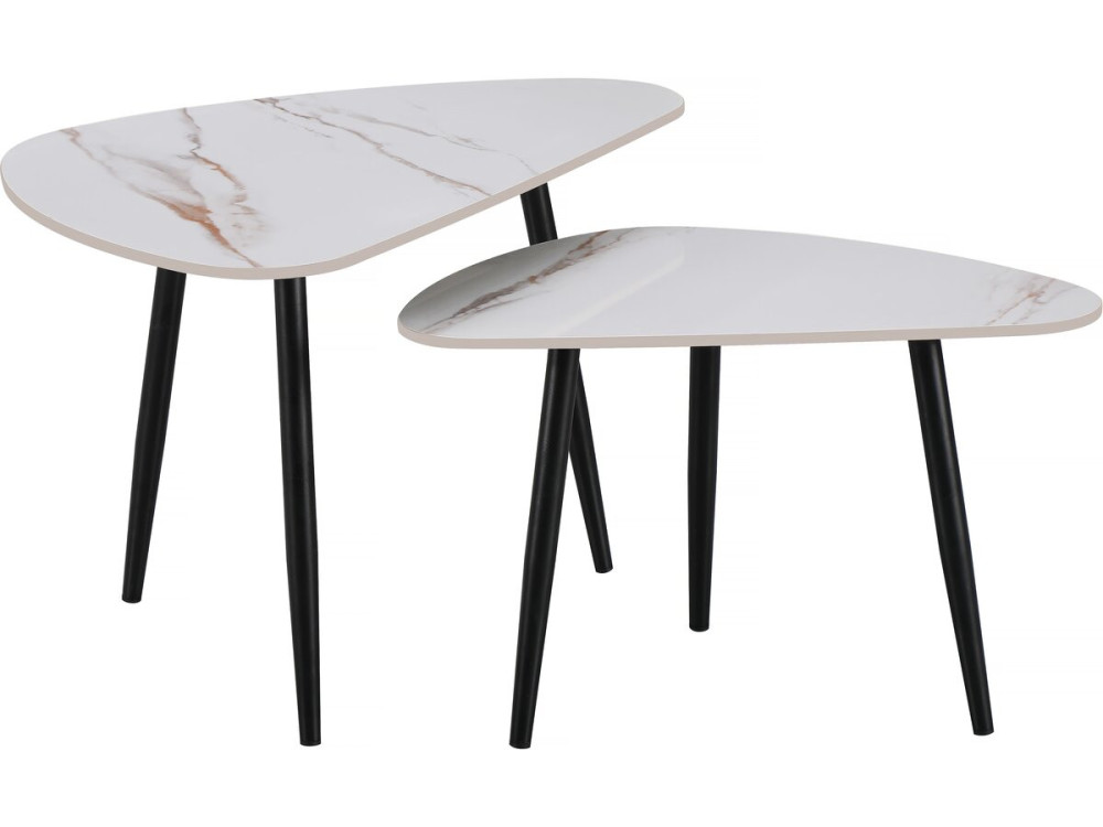 Conjunto de 2 mesas de centro encaixáveis ??em cerâmica "Terra" - 49 x 79 x 56 cm - Branco