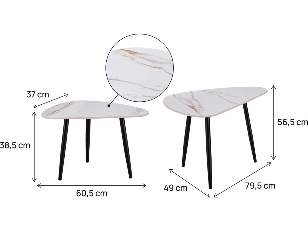 Conjunto de 2 mesas de centro encaixáveis ??em cerâmica "Terra" - 49 x 79 x 56 cm - Branco