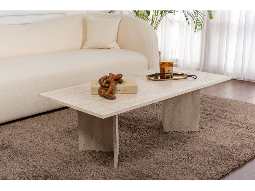 Mesa de centro "Sabin" em madeira - 60 x 119 x 40 cm - Travertino
