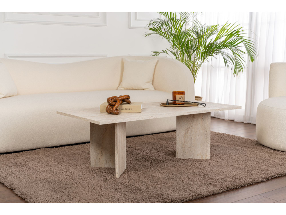 Mesa de centro "Sabin" em madeira - 60 x 119 x 40 cm - Travertino