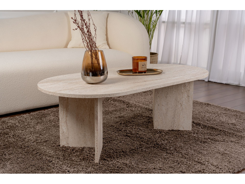 Mesa de centro de madeira "Sand" - 60 x 119 x 40 cm - Travertino