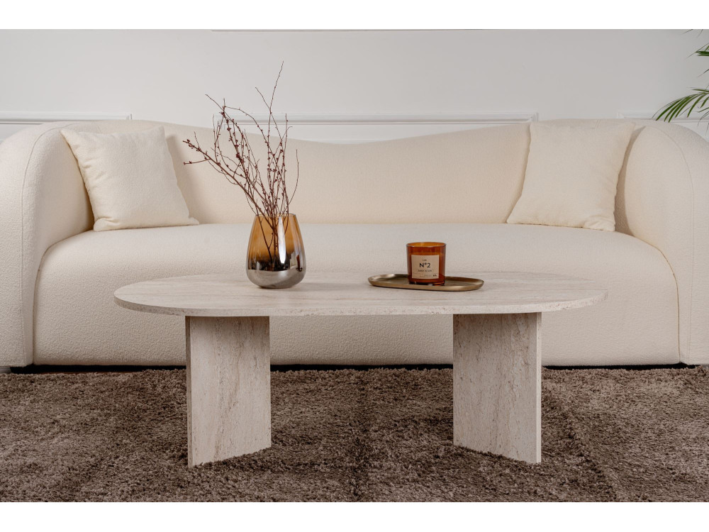 Mesa de centro de madeira "Sand" - 60 x 119 x 40 cm - Travertino