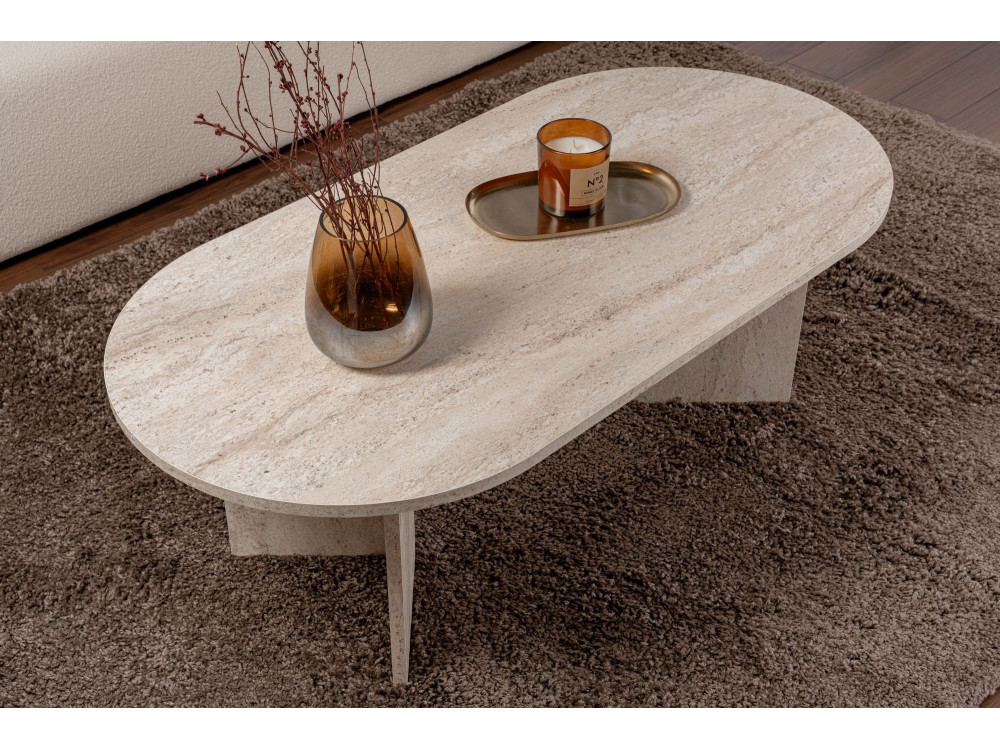 Mesa de centro de madeira "Sand" - 60 x 119 x 40 cm - Travertino