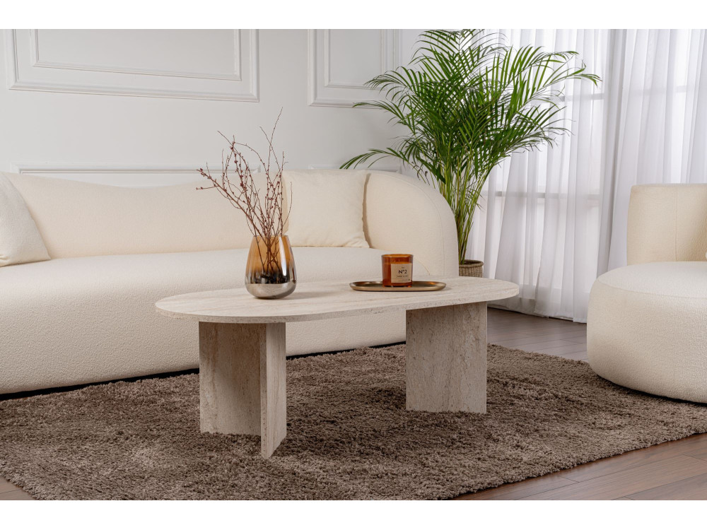 Mesa de centro de madeira "Sand" - 60 x 119 x 40 cm - Travertino