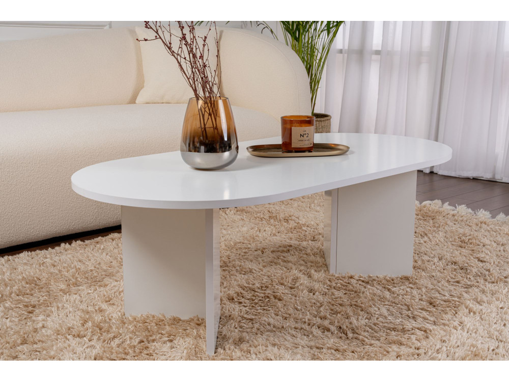 Mesa de centro de madeira "Sand" - 60 x 119 x 40 cm - Branca