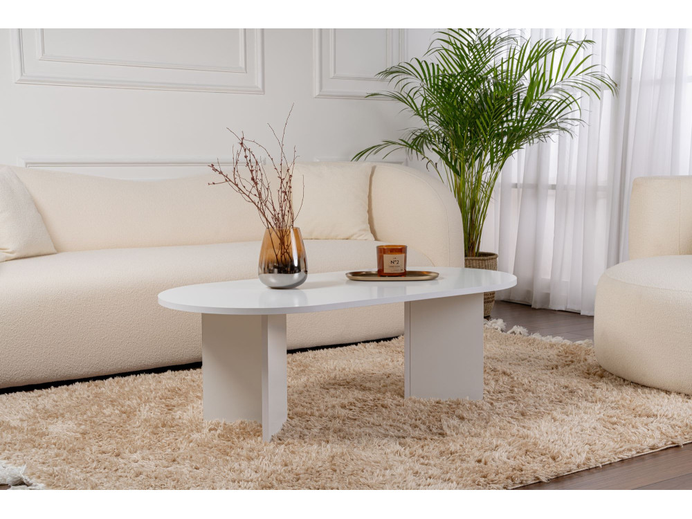 Mesa de centro de madeira "Sand" - 60 x 119 x 40 cm - Branca