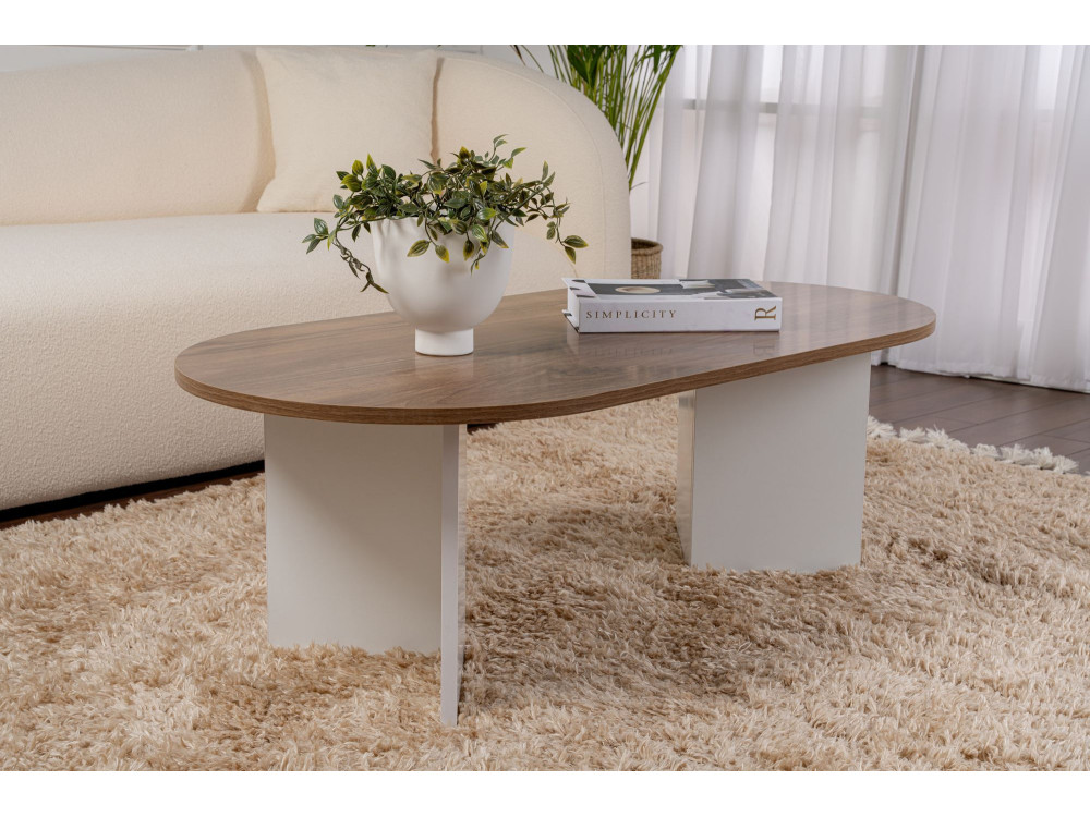 Mesa de centro de madeira "Sand" - 60 x 119 x 40 cm - Nogueira branca
