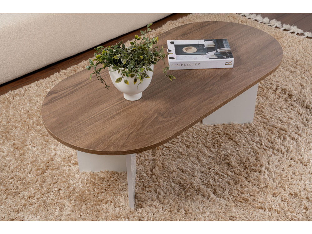 Mesa de centro de madeira "Sand" - 60 x 119 x 40 cm - Nogueira branca