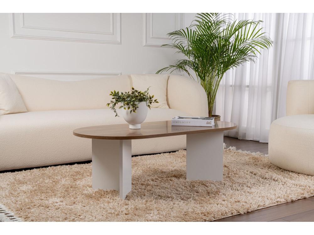 Mesa de centro de madeira "Sand" - 60 x 119 x 40 cm - Nogueira branca