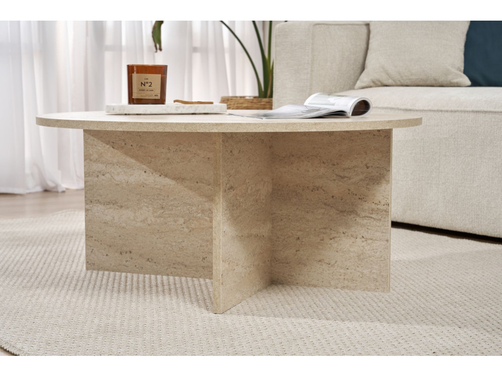 Mesa de centro de madeira "Sun" - 90 x 90 x 40 cm - Travertino