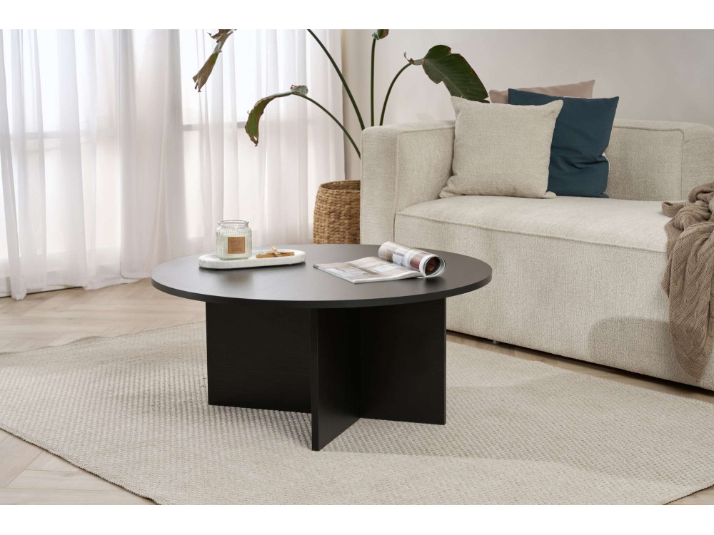 Mesa de centro "Sun" em madeira - 90 x 90 x 40 cm - Madeira preta