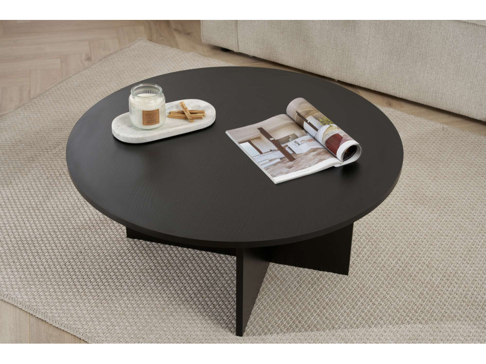 Mesa de centro "Sun" em madeira - 90 x 90 x 40 cm - Madeira preta
