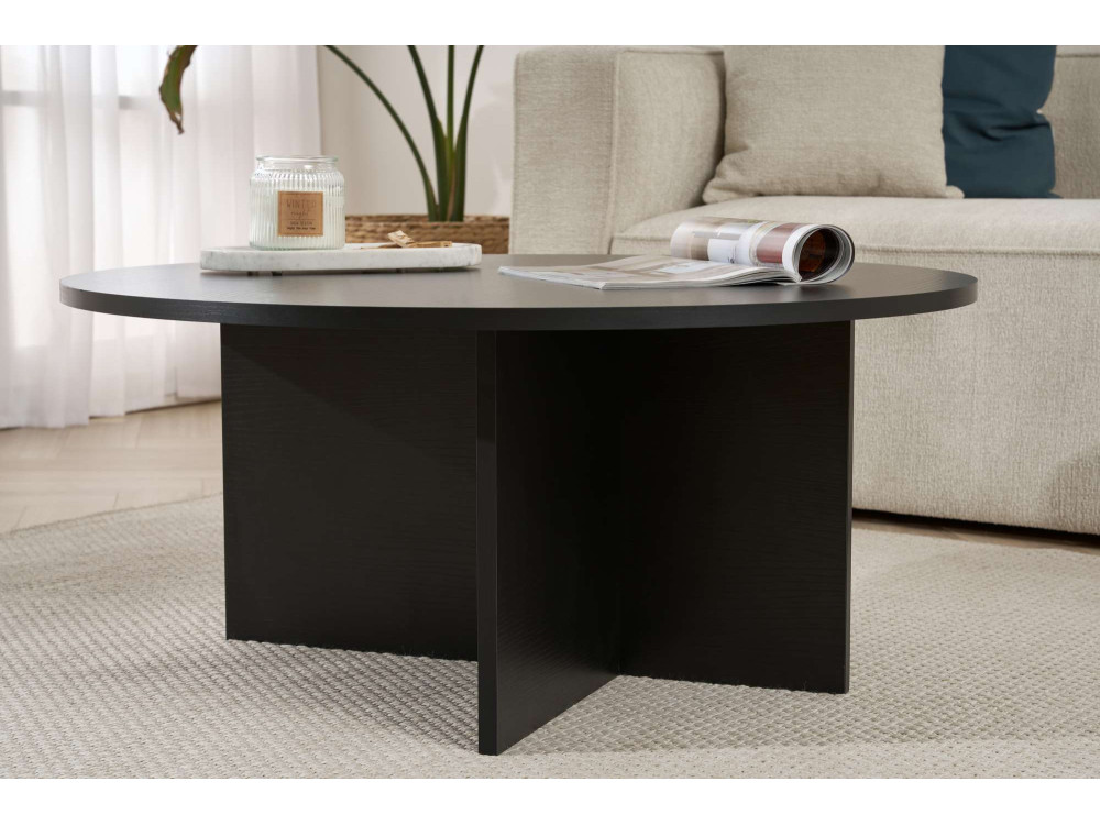 Mesa de centro "Sun" em madeira - 90 x 90 x 40 cm - Madeira preta
