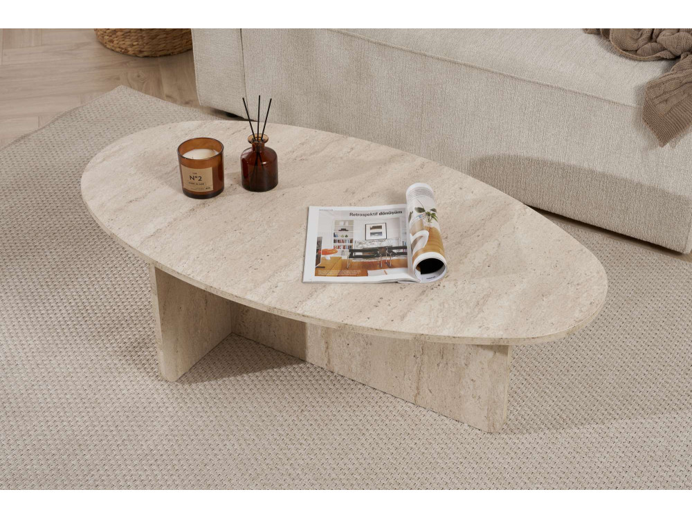 Mesa de centro em madeira "Orba" - 120 x 65 x 40 cm - Travertino