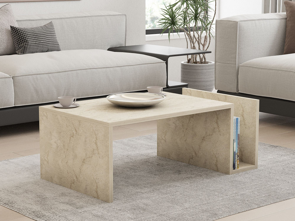 Mesa de centro de madeira "Memo" - 86 x 50 x 32 cm - Travertino