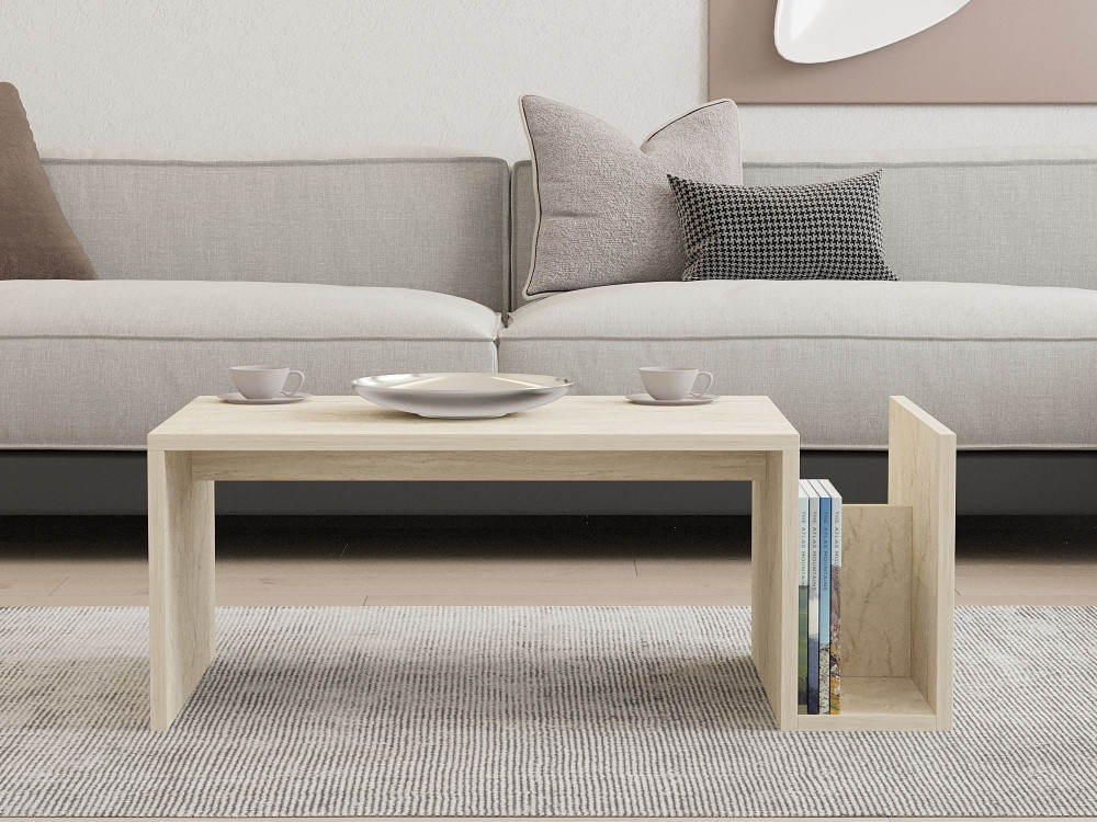 Mesa de centro de madeira "Memo" - 86 x 50 x 32 cm - Travertino