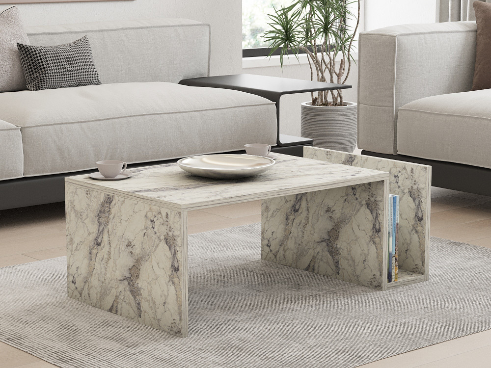Mesa de centro de madeira "Memo" - 86 x 50 x 32 cm - Mármore Frésia