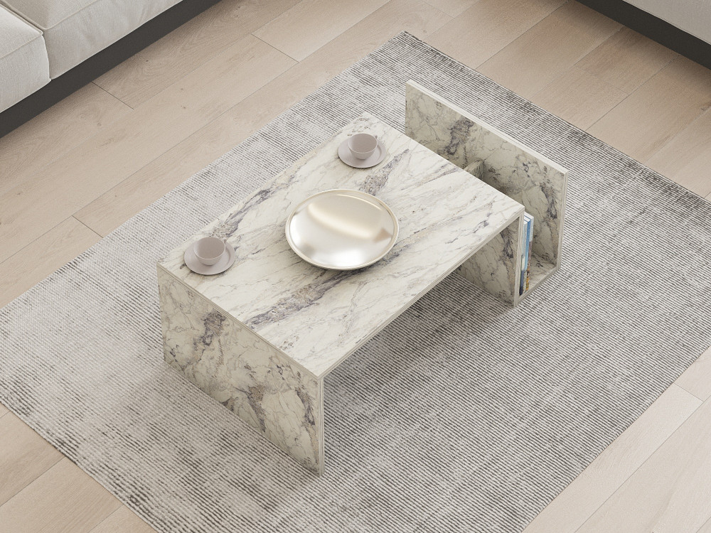 Mesa de centro de madeira "Memo" - 86 x 50 x 32 cm - Mármore Frésia