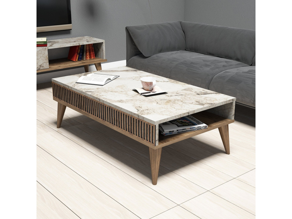 Mesa de centro de madeira "Milan" - 105 x 60 x 34 cm - Nogueira branca