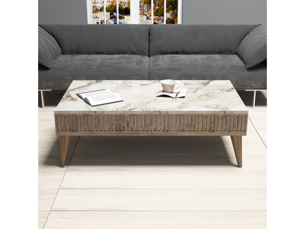 Mesa de centro de madeira "Milan" - 105 x 60 x 34 cm - Nogueira branca