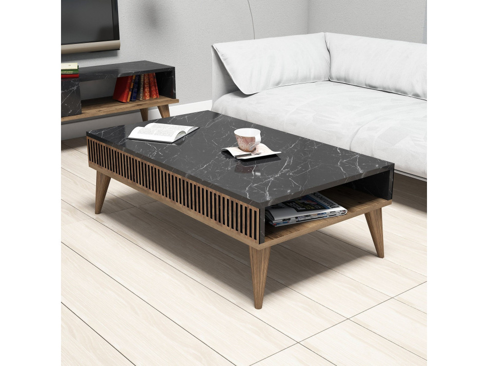 Mesa de centro de madeira "Milan" - 105 x 60 x 34 cm - Nogueira, Preta