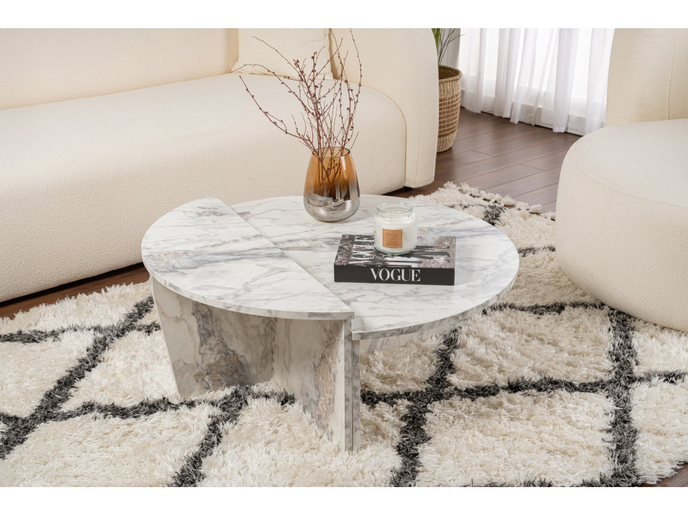 Mesa de centro de madeira "Orion" 90 x 60 x 30 cm - mármore Freesia
