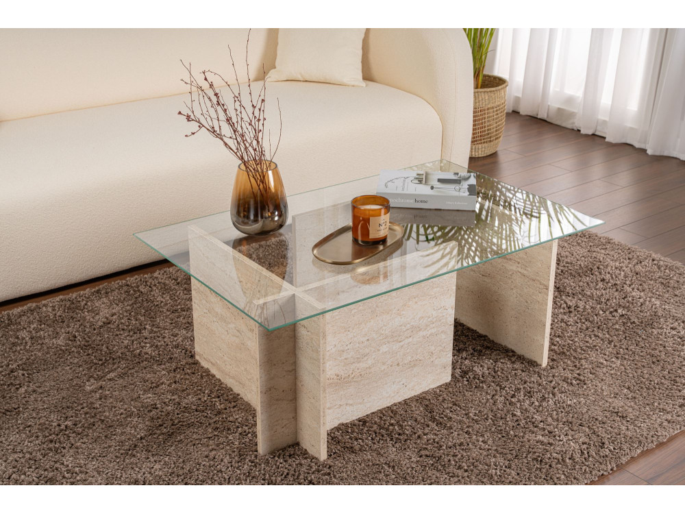 Mesa de centro em madeira "Vetrino" - 105 x 65 x 40 cm - Travertino