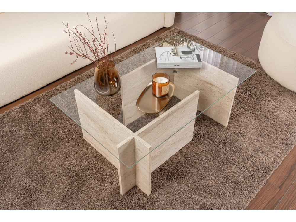 Mesa de centro em madeira "Vetrino" - 105 x 65 x 40 cm - Travertino