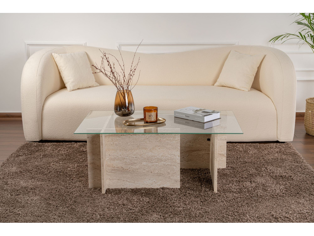 Mesa de centro em madeira "Vetrino" - 105 x 65 x 40 cm - Travertino
