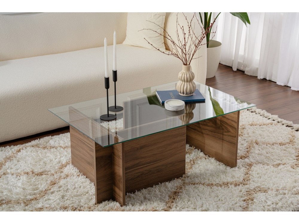 Mesa de centro em madeira "Vetrino" - 105 x 65 x 40 cm - Nogueira