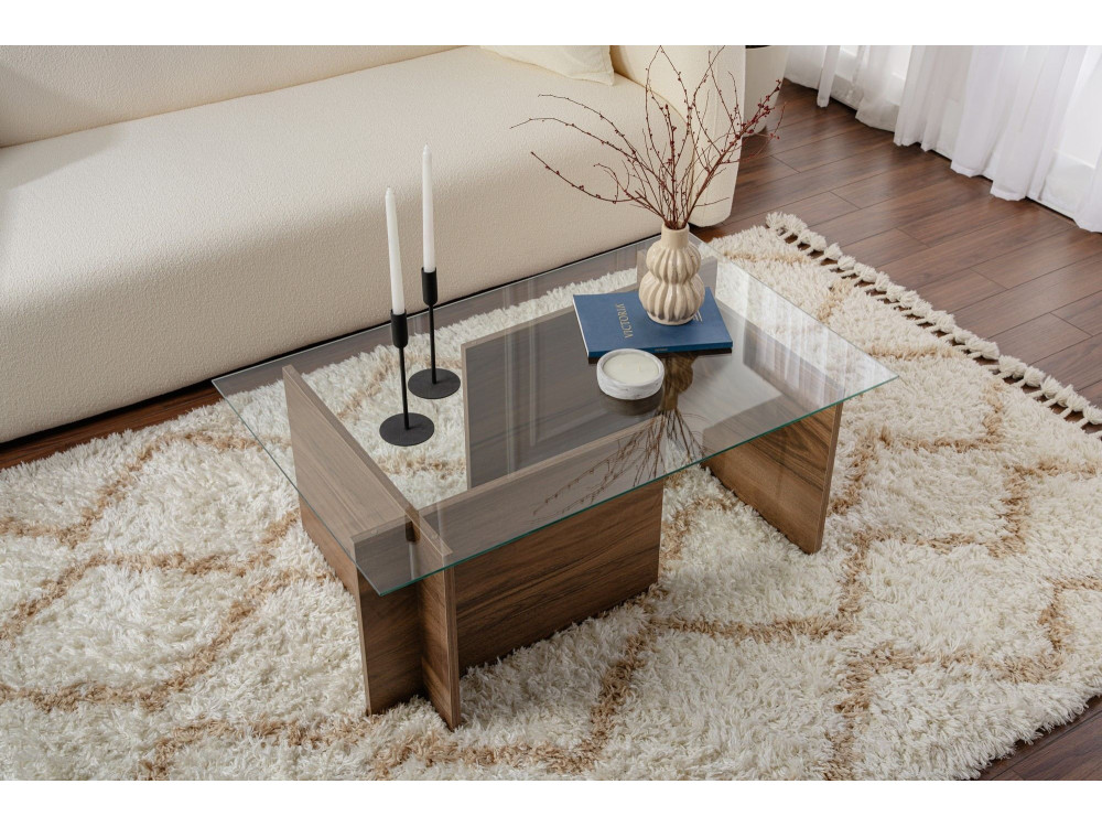 Mesa de centro em madeira "Vetrino" - 105 x 65 x 40 cm - Nogueira