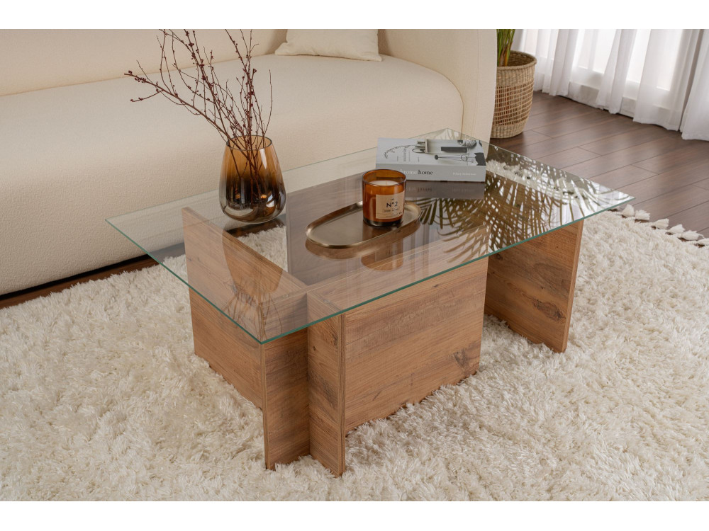 Mesa de centro em madeira "Vetrino" - 105 x 65 x 40 cm - Pinho Atlântico