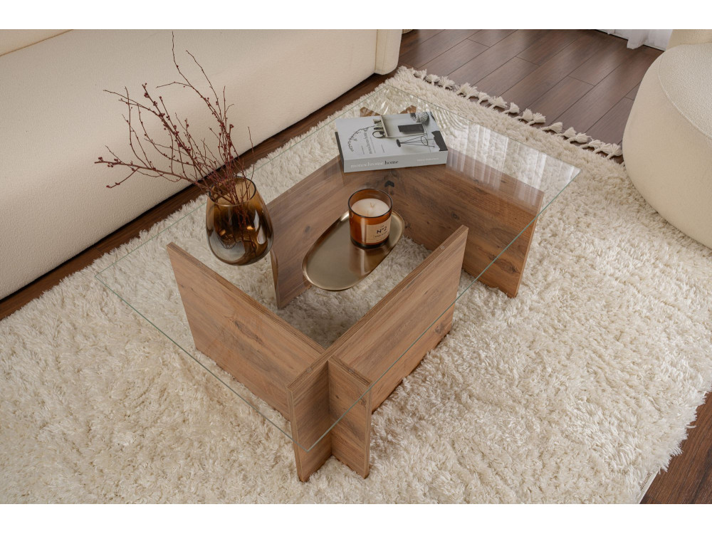 Mesa de centro em madeira "Vetrino" - 105 x 65 x 40 cm - Pinho Atlântico