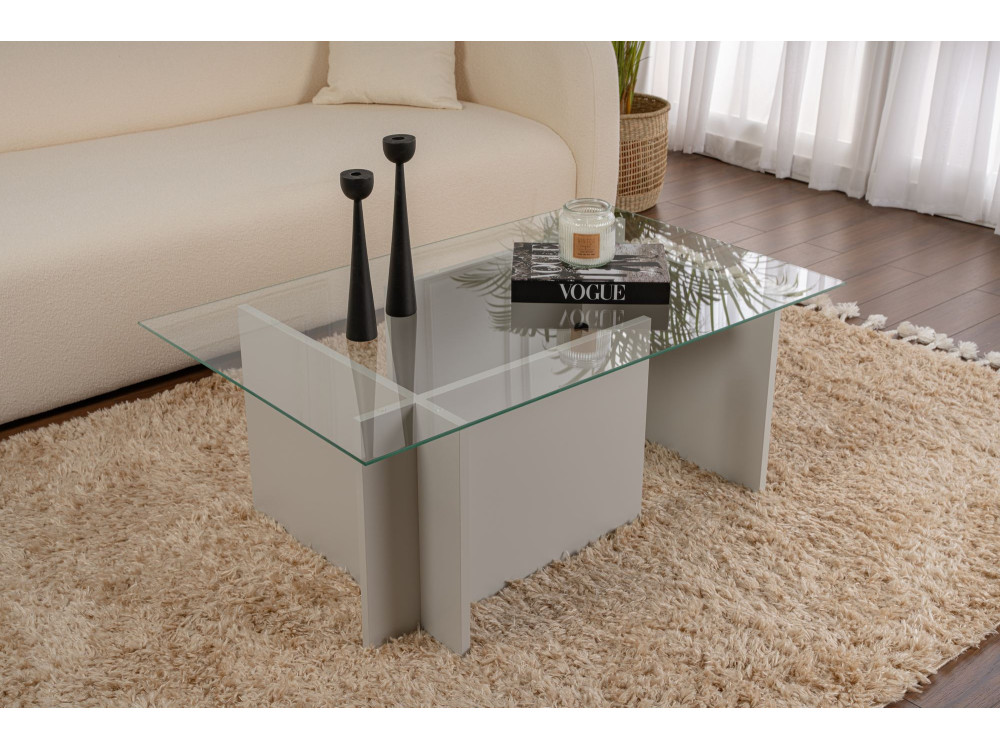 Mesa de centro em vidro "Vetrino" 105 x 65 x 40 cm - Cinzento