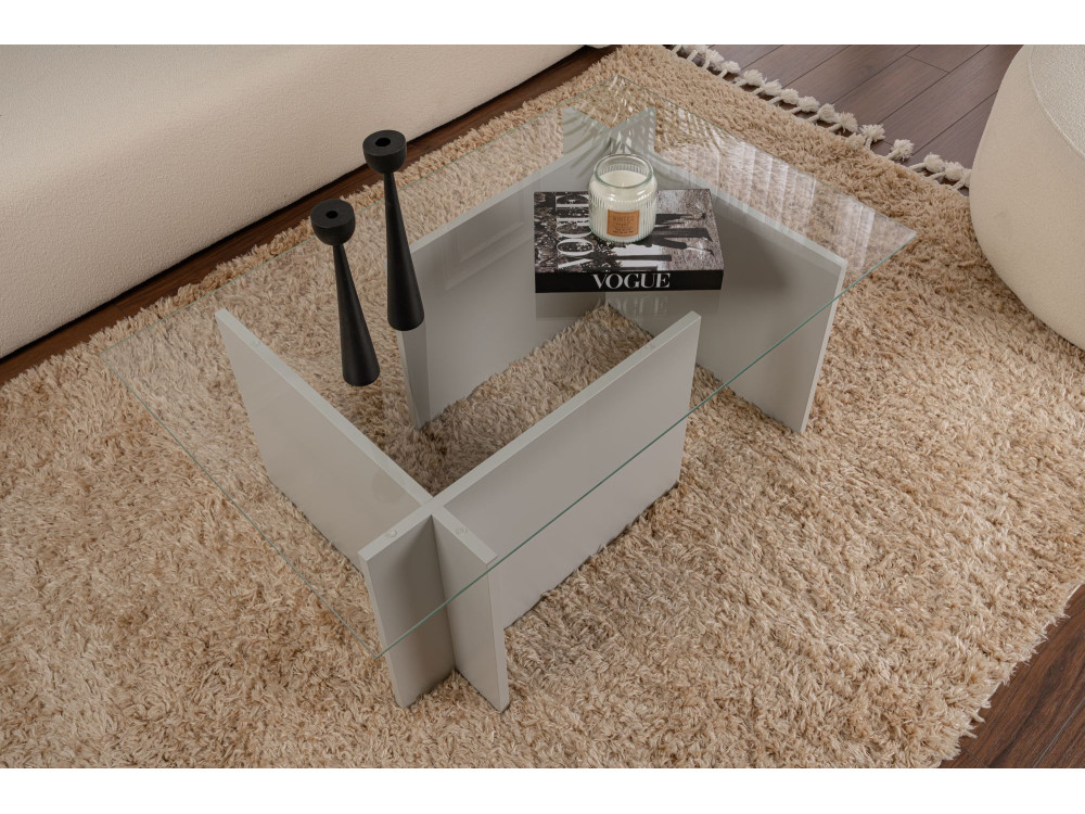 Mesa de centro em vidro "Vetrino" 105 x 65 x 40 cm - Cinzento