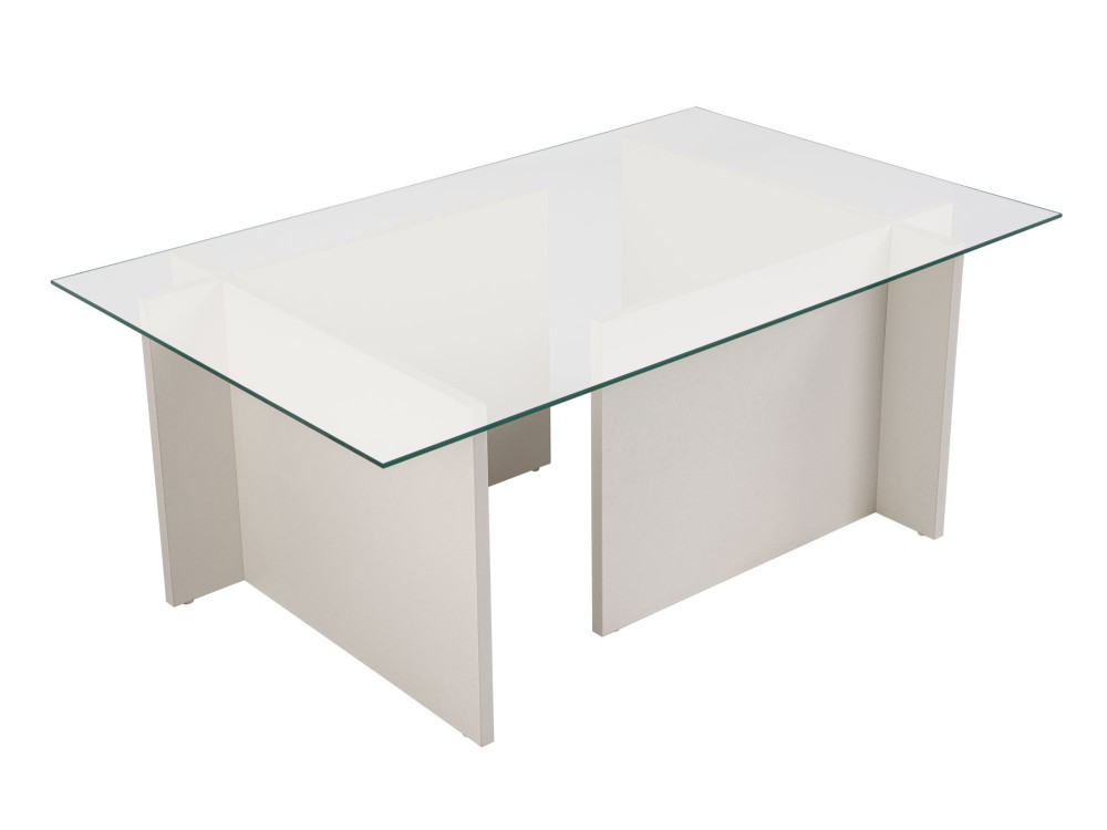 Mesa de centro em vidro "Vetrino" 105 x 65 x 40 cm - Madeira branca