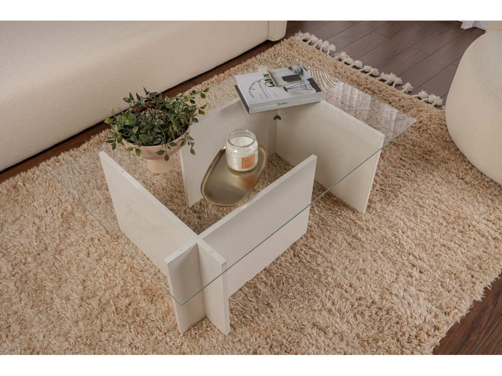 Mesa de centro em vidro "Vetrino" 105 x 65 x 40 cm - Madeira branca