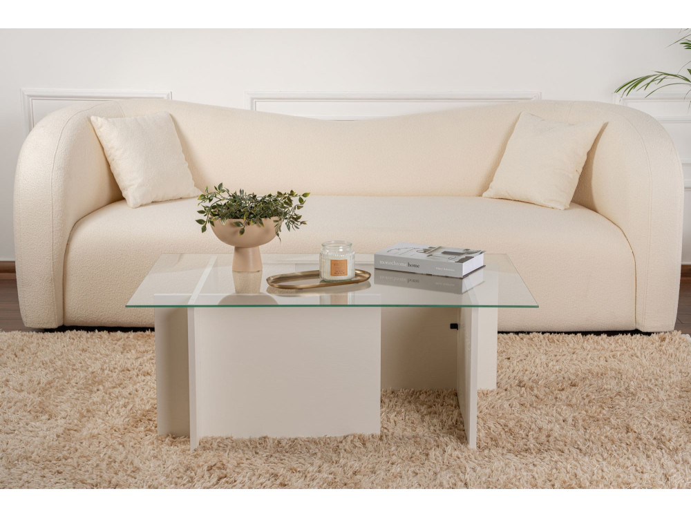 Mesa de centro em vidro "Vetrino" 105 x 65 x 40 cm - Madeira branca