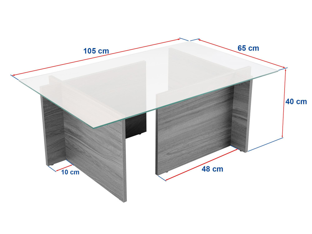 Mesa de centro em vidro "Vetrino" 105 x 65 x 40 cm - Madeira branca
