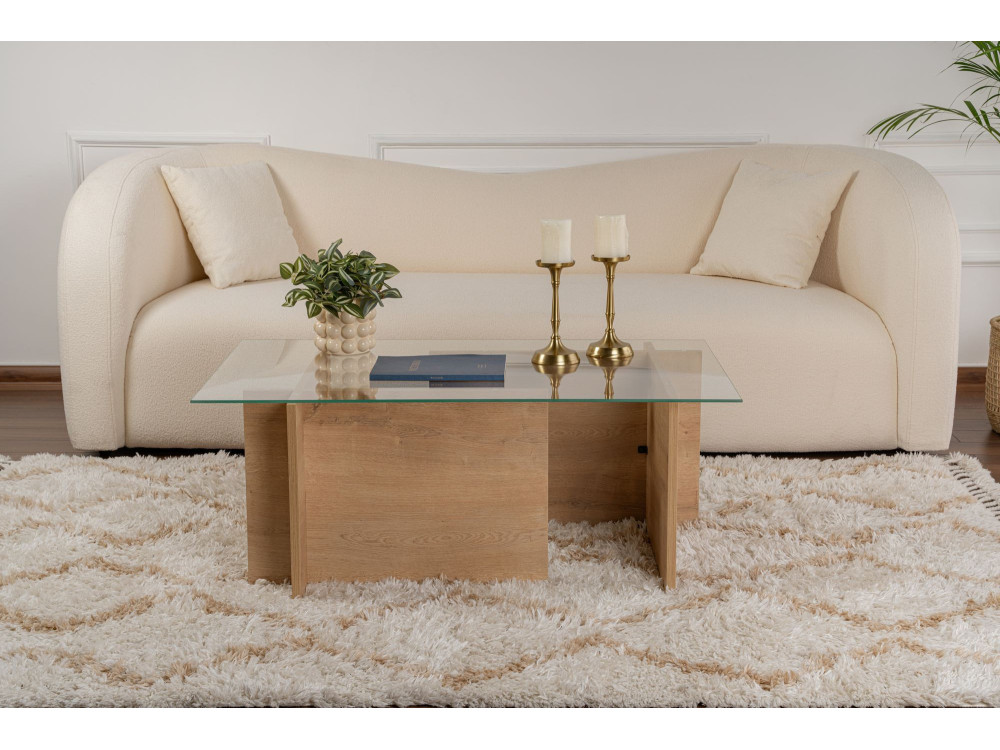 Mesa de centro em vidro "Vetrino" 105 x 65 x 40 cm - Carvalho mel