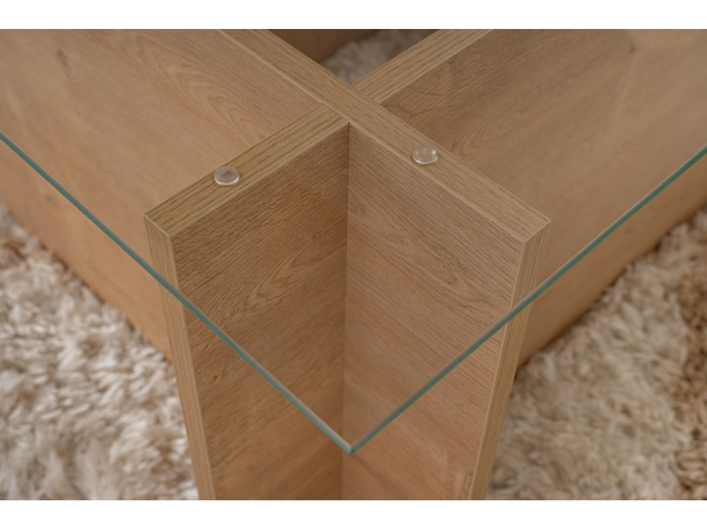 Mesa de centro em vidro "Vetrino" 105 x 65 x 40 cm - Carvalho mel