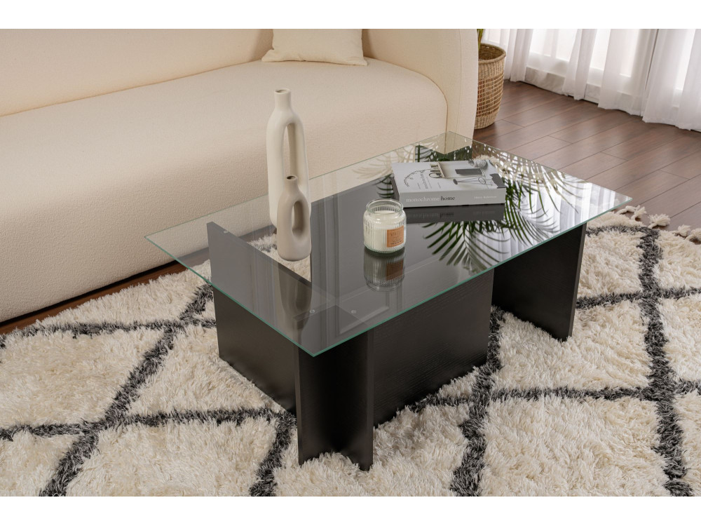 Mesa de centro de vidro "Vetrino" 105 x 65 x 40 cm - Madeira preta