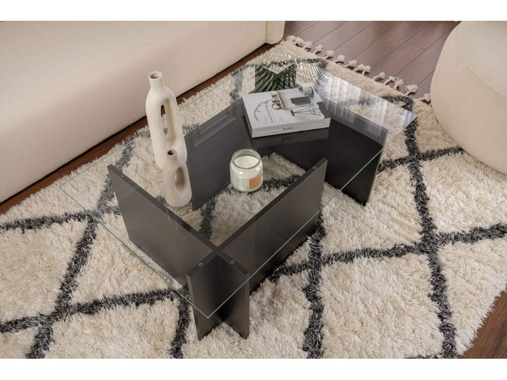 Mesa de centro de vidro "Vetrino" 105 x 65 x 40 cm - Madeira preta
