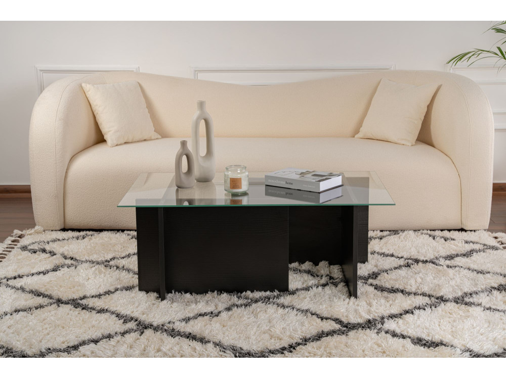 Mesa de centro de vidro "Vetrino" 105 x 65 x 40 cm - Madeira preta
