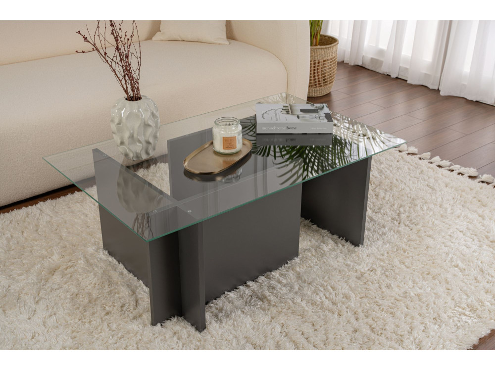 Mesa de centro em vidro "Vetrino" 105 x 65 x 40 cm - Antracite